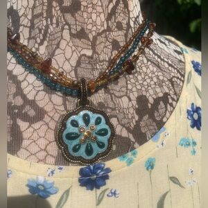 Colorful Boho Vintage Avon NR 16” necklace. Enamel, rhinestone, resin & plastic